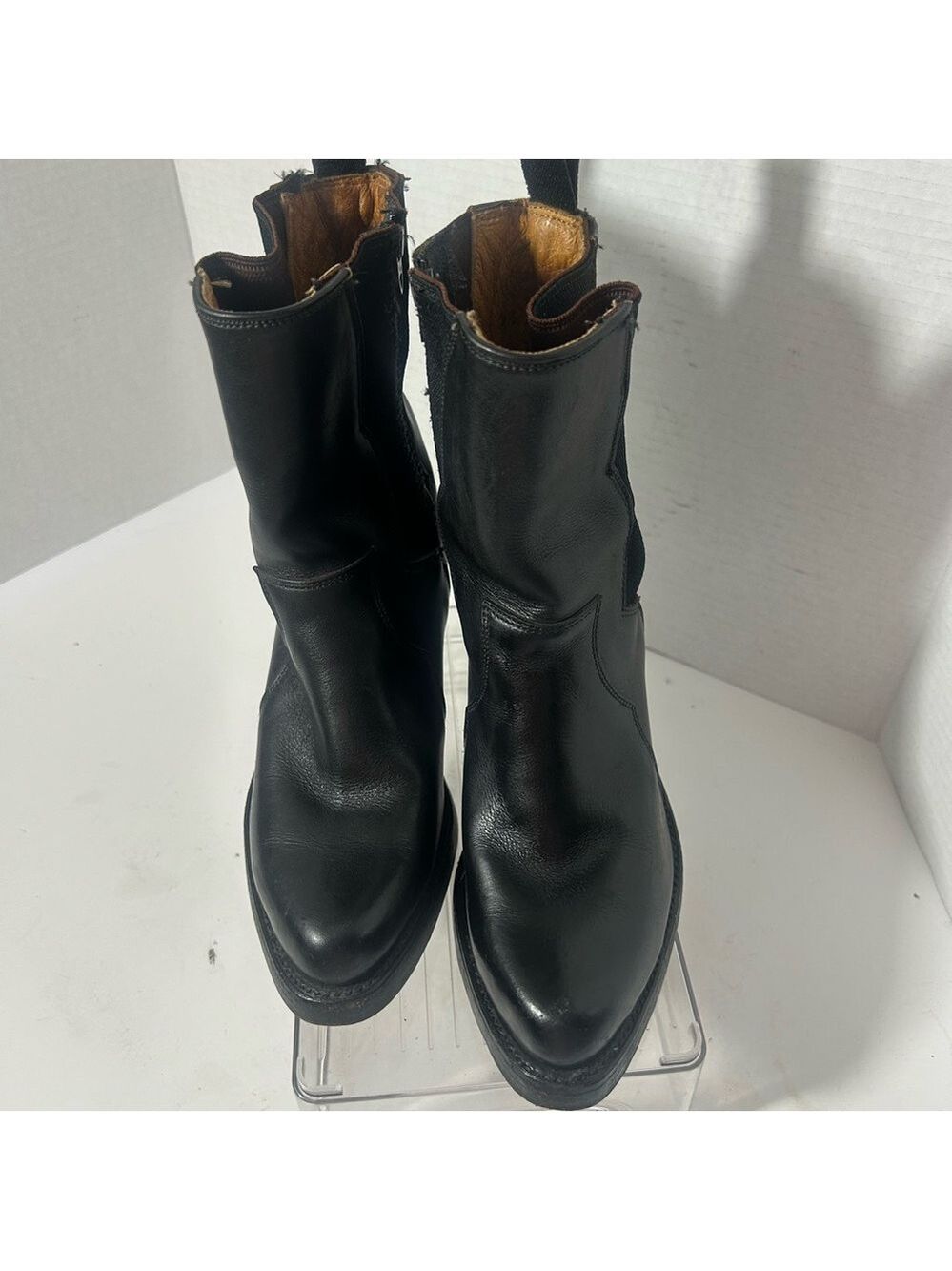 FRYE Women’s Black Leather Heeled Ankle Boots Goth Witchy Western Moto 5.5 - Picture 4 of 10